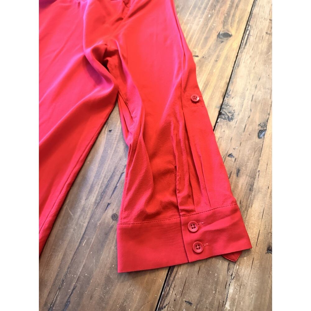 Alice + Olivia Red Silk Button Front Long Roll Tab Sleeve Blouse Size Medium Top - Picture 16 of 16